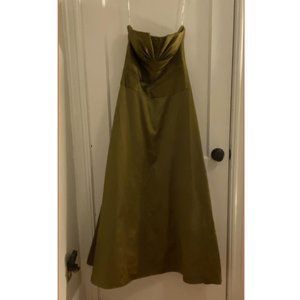 Strapless Long Dress, Olive Satin, Beading on Bodice, Size 2 - David's Bridal